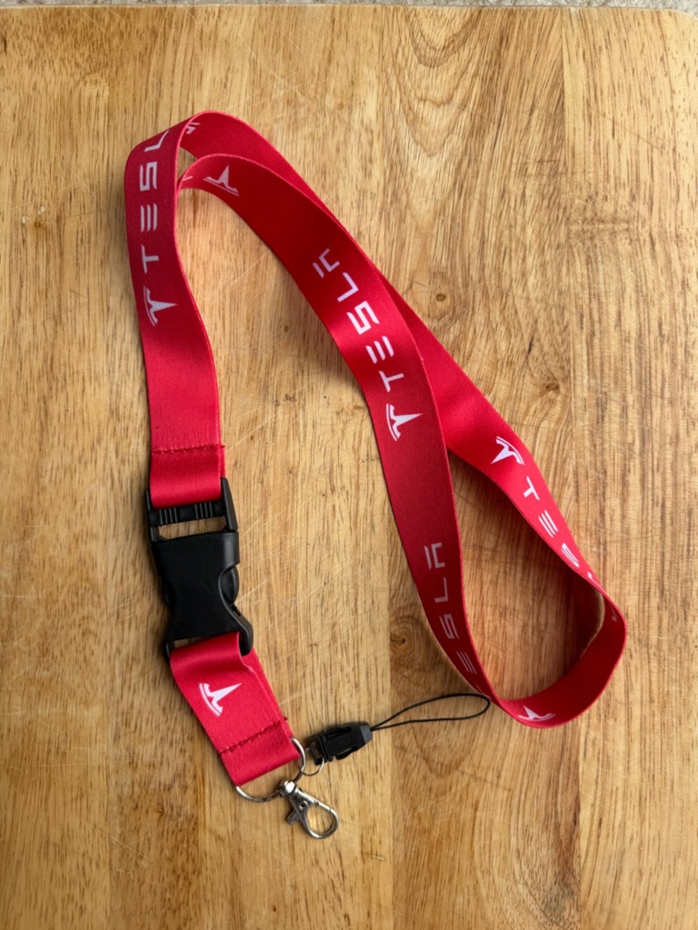 Tesla Red Branded Lanyard with White Logo